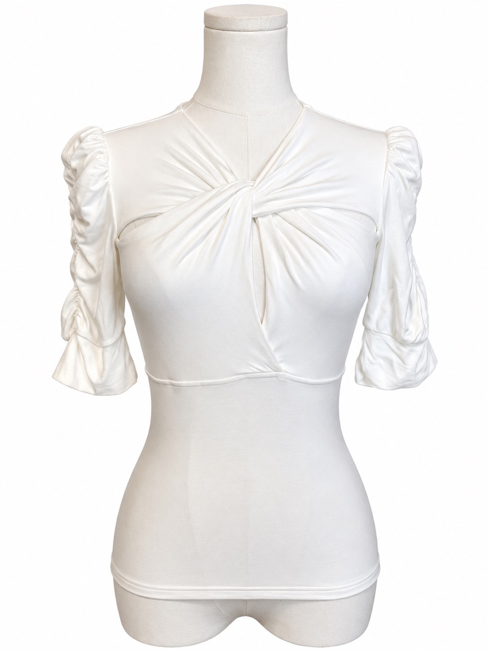 White Twist-Front Short Sleeve Women's Top